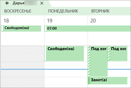Вид календаря для пользователя, которому вы предоставили общий доступ.